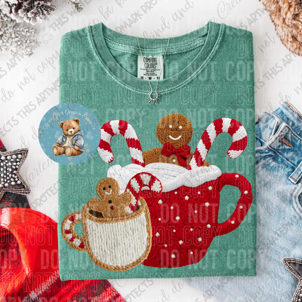 Faux Knit 3D Candy Canes And Cocoa